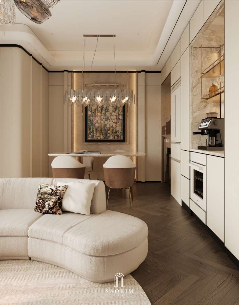Thiết kế nội thất phòng bếp chung cư cao cấp Lumière Evergreen phong cách Quiet Luxury - Vũ Điệu Vượt Thời Gian Của Ánh Sáng Và Chất Liệu
